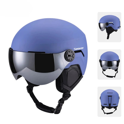 Ski helmet with visor and windproof design