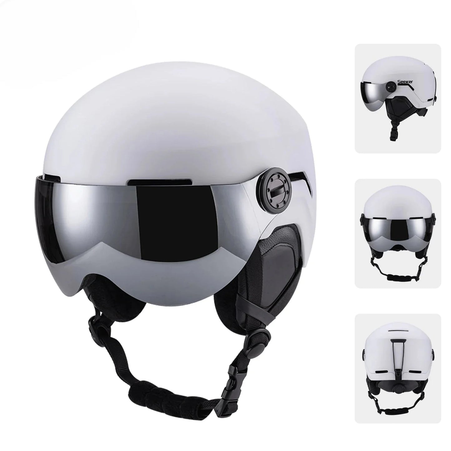 Ski helmet with visor and windproof design