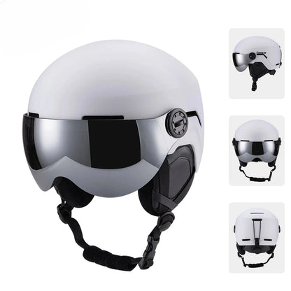 Ski helmet with visor and windproof design