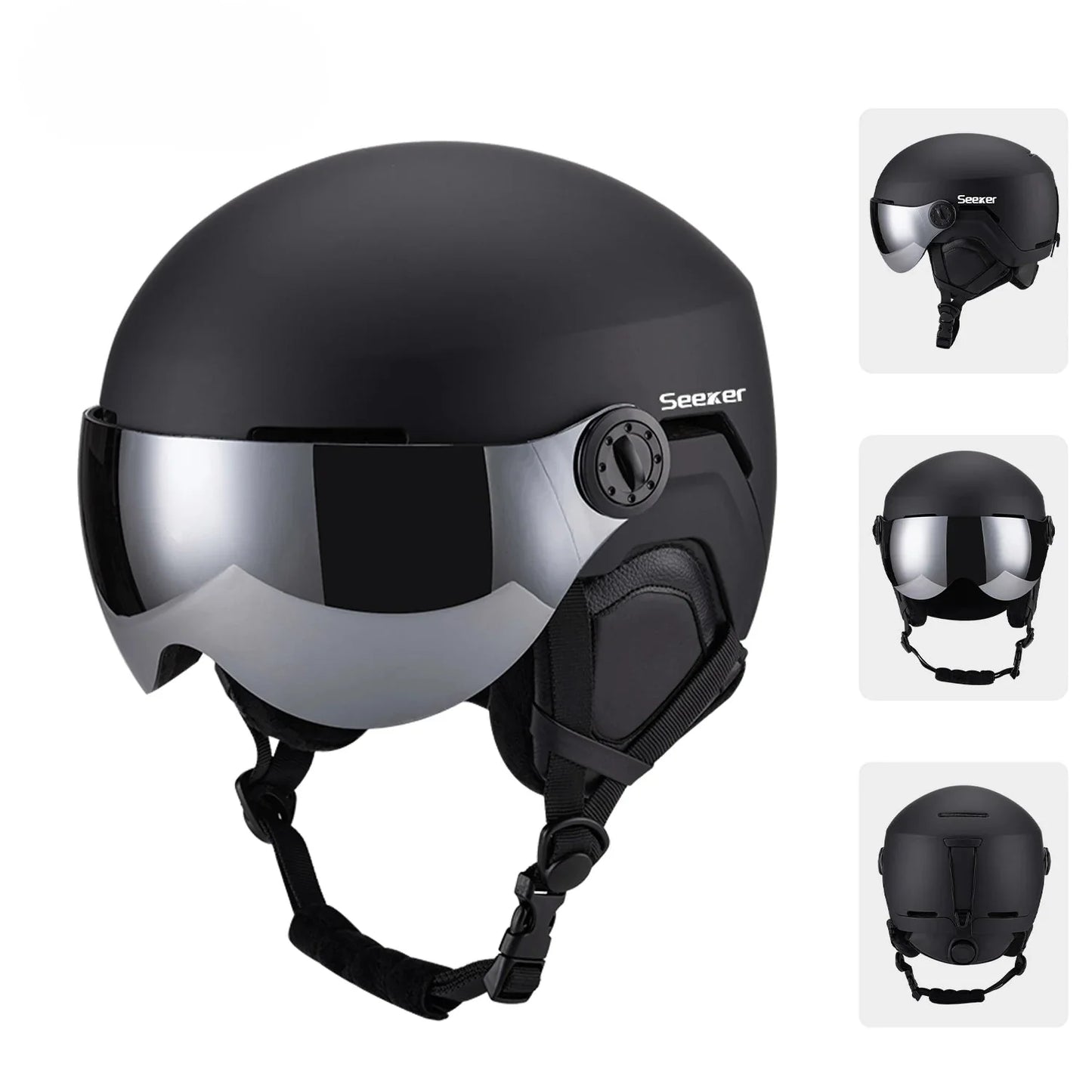 Ski helmet with visor and windproof design