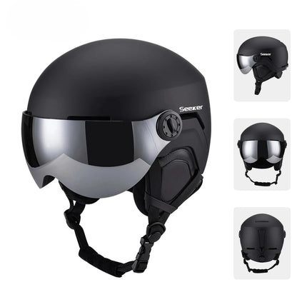 Ski helmet with visor and windproof design