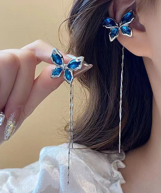 Boucles d'oreilles pendantes à pampilles papillon en cuivre bleu et zircon - TrendAura