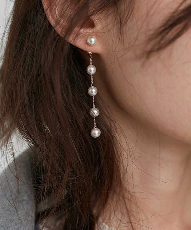 Boucles d'oreilles pendantes fines en alliage d'or avec perles et pampilles - TrendAura