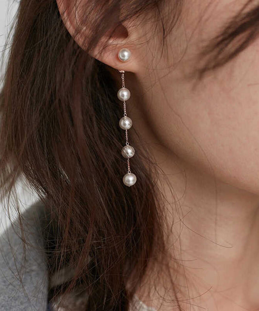 Boucles d'oreilles pendantes fines en alliage d'or avec perles et pampilles - TrendAura