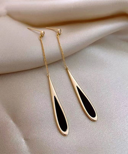 Boucles d'oreilles fines en alliage de cuivre doré et noir avec goutte d'eau - TrendAura