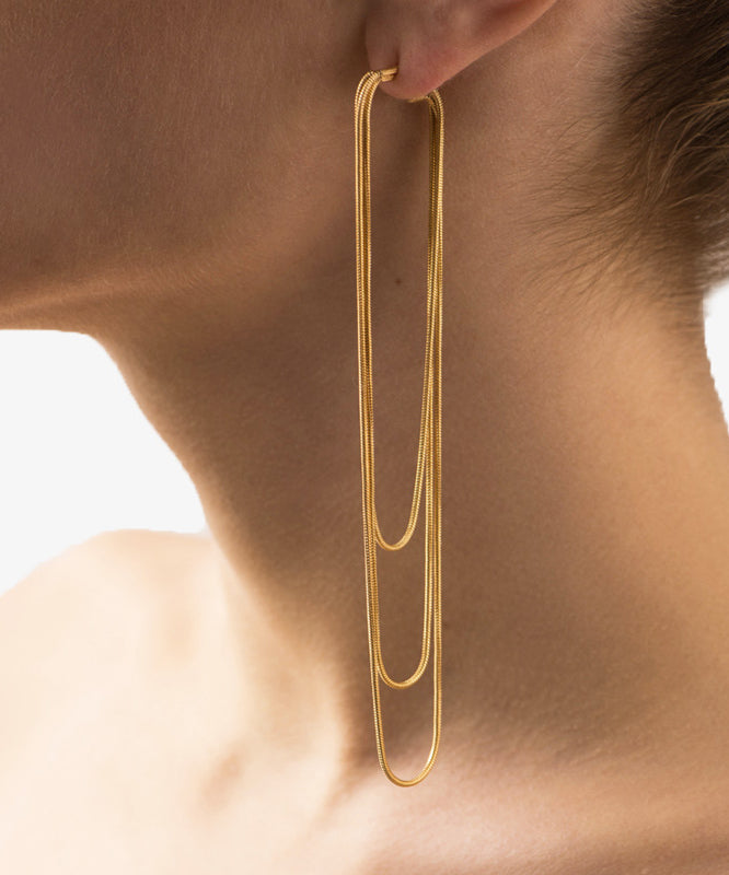 Boucles d'oreilles créoles fines à pampilles multicouches en acier inoxydable doré - TrendAura