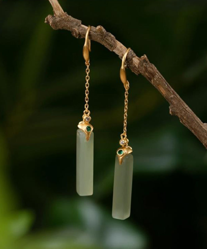 Boucles d'oreilles pendantes rectangulaires en argent sterling et jade surdoré - TrendAura