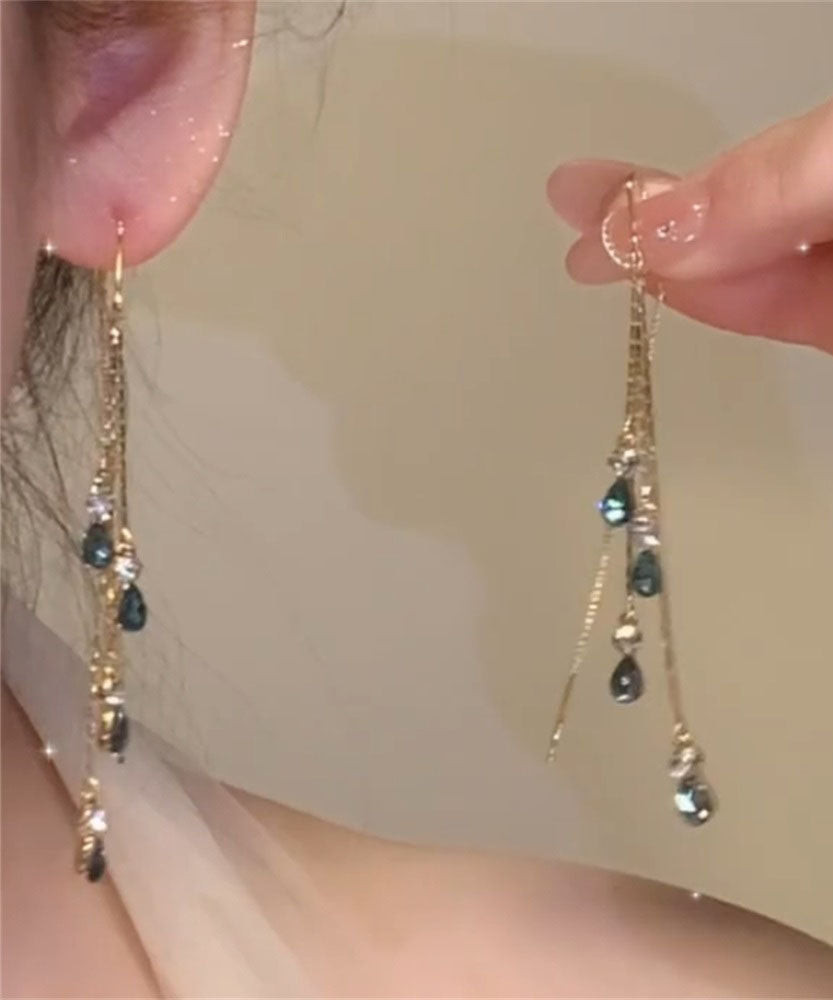 Boucles d'oreilles fines en forme de goutte d'eau avec cristal vert zircon - TrendAura