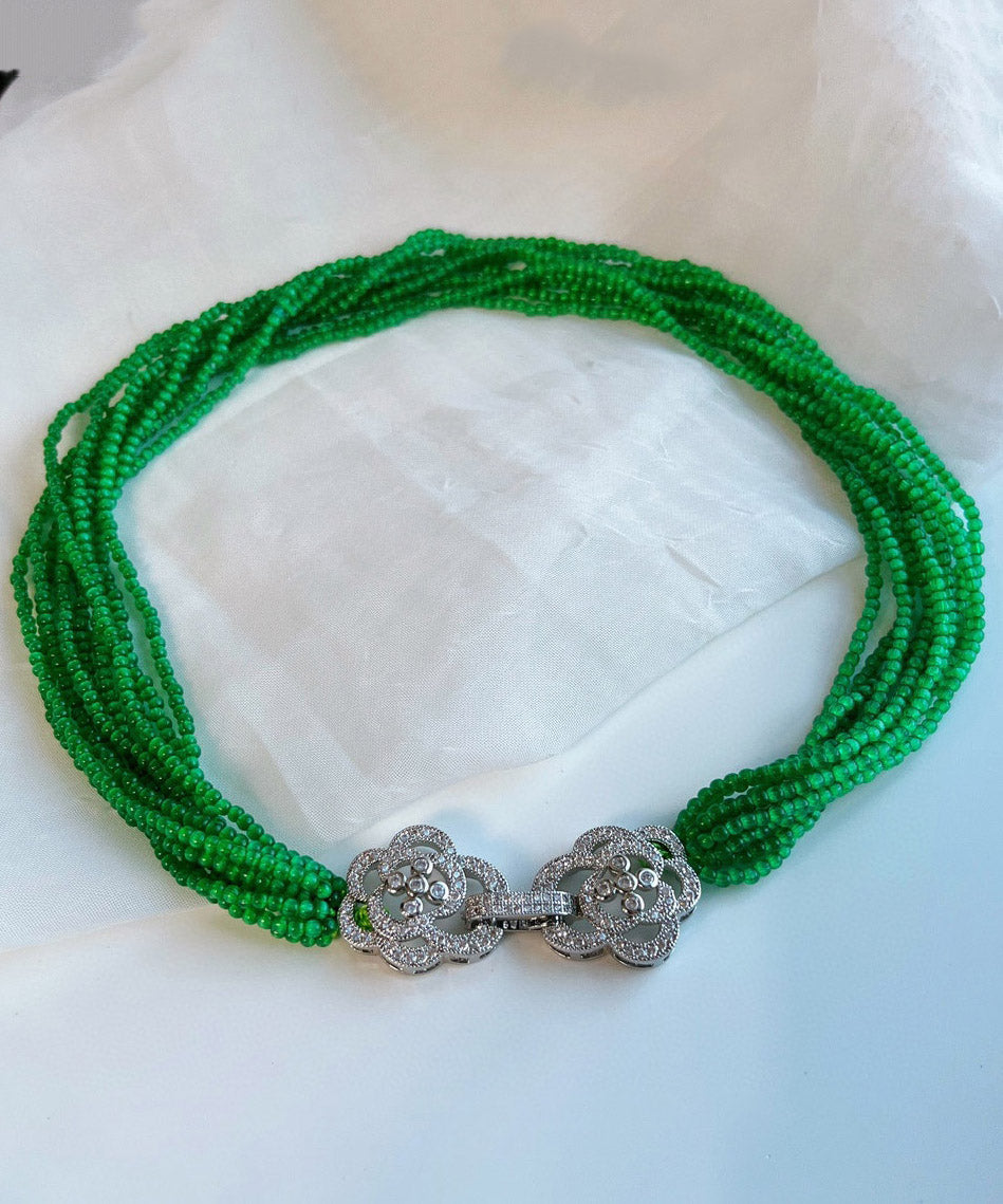 Collier fin en acier inoxydable vert avec perles œil de chat multicouches et graduées - TrendAura