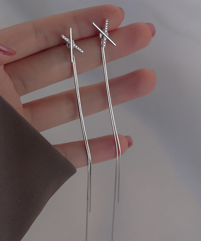 Boucles d'oreilles pendantes à pampilles en argent sterling et soie fine - TrendAura