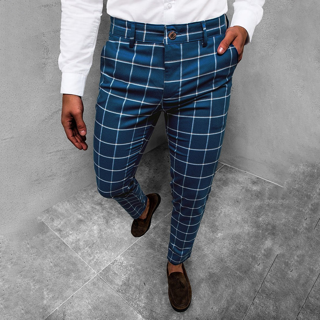 Daniel Men's Tapered Grid Pattern Trousers By TrendAura Modern Tailored Fit for Office and Weekend Style