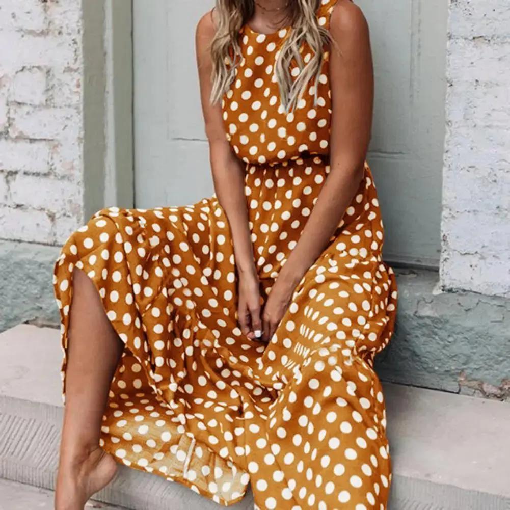 Sleeveless Polka Dot Maxi Dress for Women – Effortlessly Chic & Comfortable