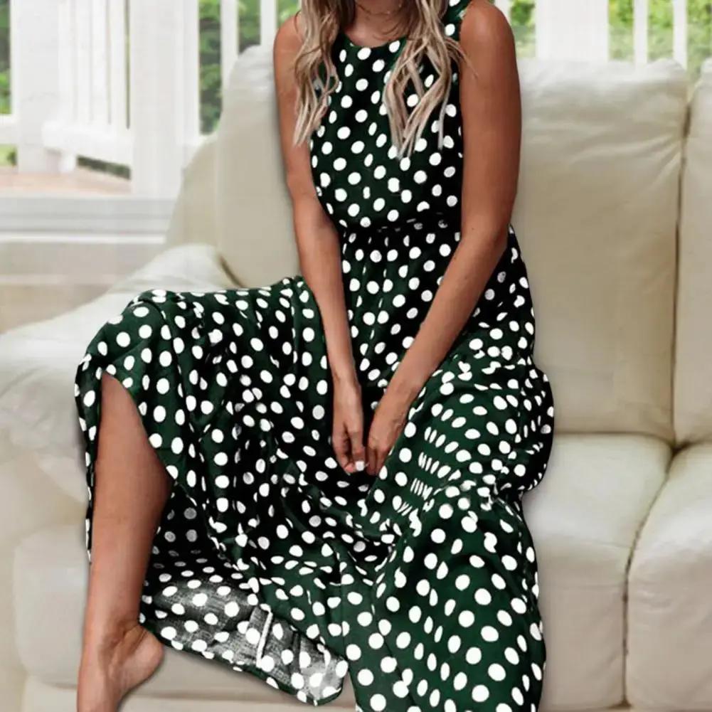 Sleeveless Polka Dot Maxi Dress for Women – Effortlessly Chic & Comfortable