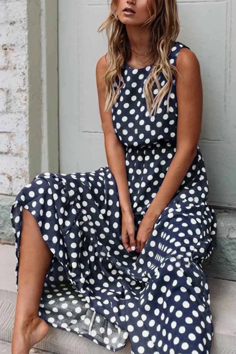Sleeveless Polka Dot Maxi Dress for Women – Effortlessly Chic & Comfortable
