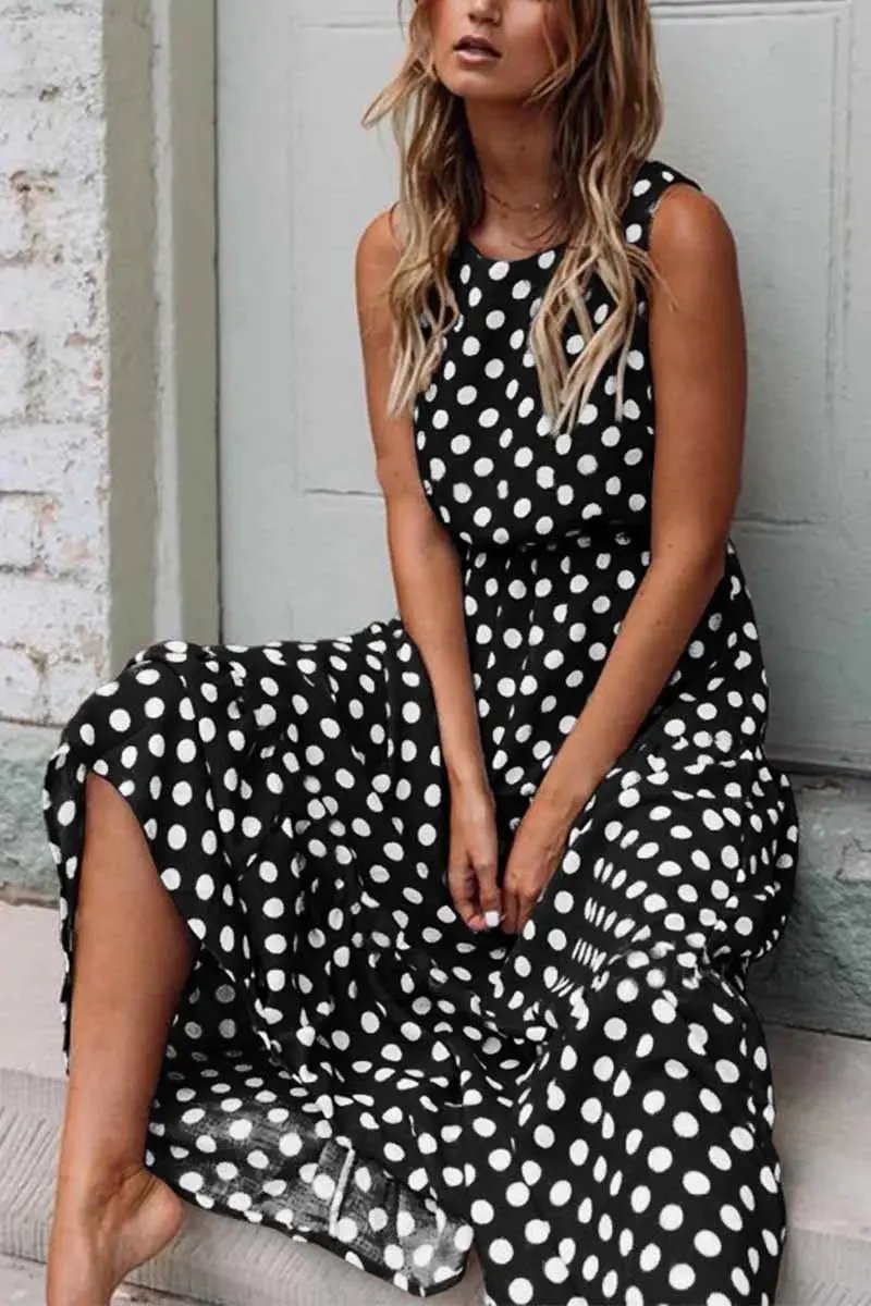 Sleeveless Polka Dot Maxi Dress for Women – Effortlessly Chic & Comfortable