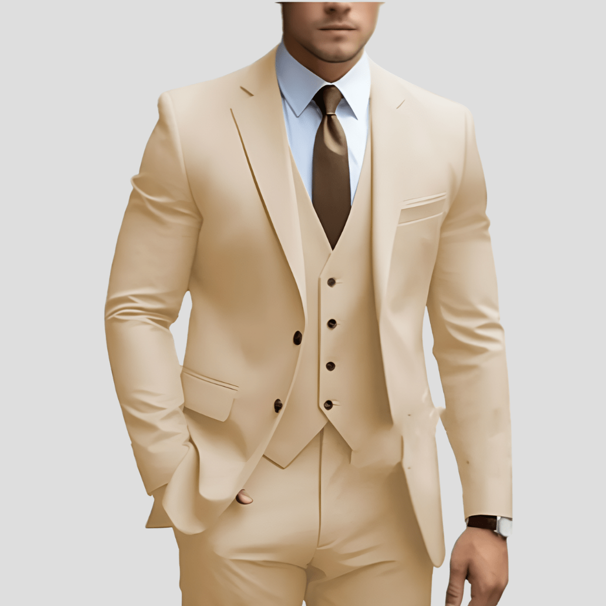 Drew Men's Three Piece Executive Formal Suit Set by TrendAura Light Blue Modern Business Attire for Professionals