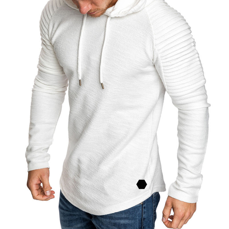Slim Fit Autumn Casual Hoodie For Men With Folded Sleeve Detailing And Drawstring Hood TrendAura