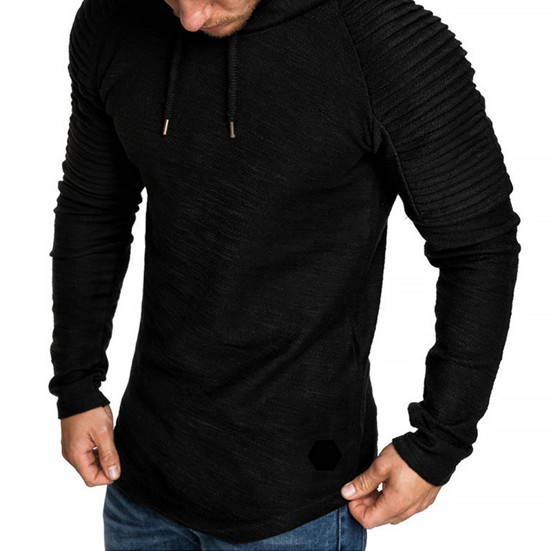 Slim Fit Autumn Casual Hoodie For Men With Folded Sleeve Detailing And Drawstring Hood TrendAura