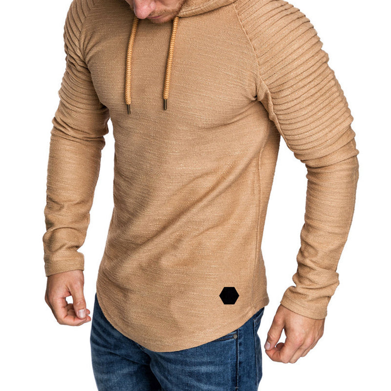 Slim Fit Autumn Casual Hoodie For Men With Folded Sleeve Detailing And Drawstring Hood TrendAura