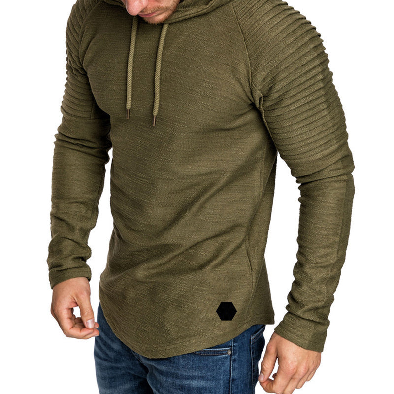 Slim Fit Autumn Casual Hoodie For Men With Folded Sleeve Detailing And Drawstring Hood TrendAura