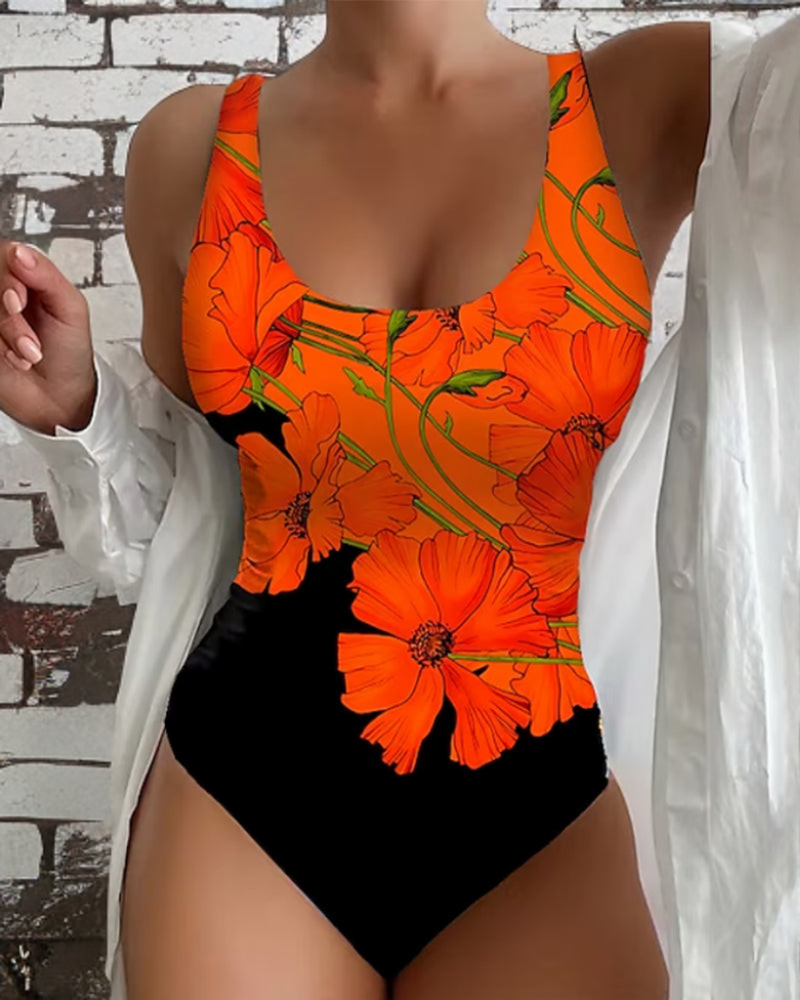 Women's Floral One-Piece Swimsuit with Adjustable Straps and Full Coverage - TrendAura