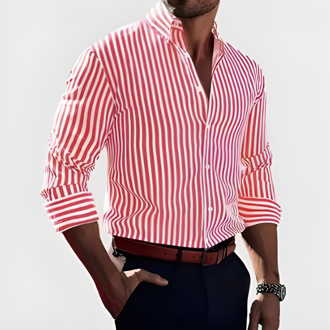 Hudson Slim Fit Button Up Shirt With Vertical Stripes Classic Collar For Year Round Versatility