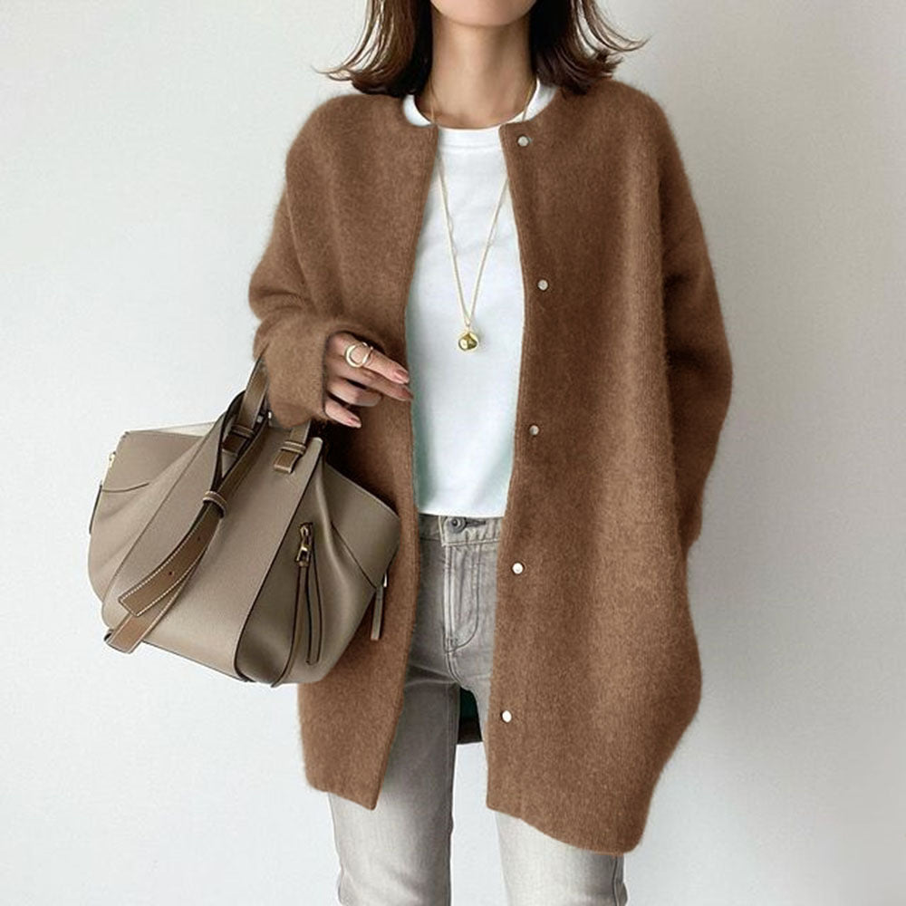 Elise Wool And Suede Cardigan With Pockets Cozy Relaxed Fit For Women Luxurious Winter Wardrobe Essential
