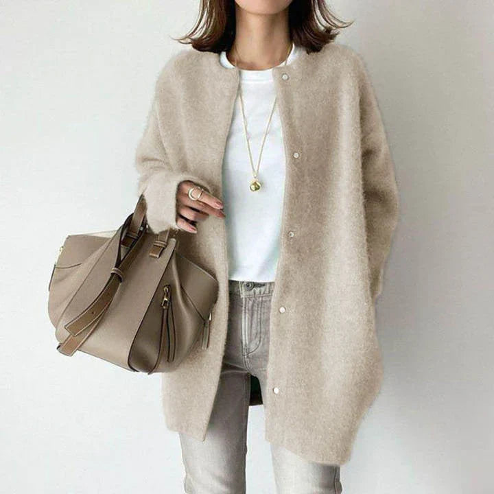 Women’s Cardigan – Wool – Oversized Fit – Button Front – Mid-Length – Long Sleeve