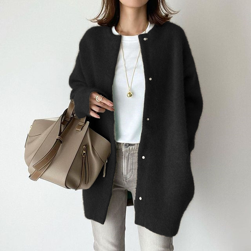 Elise Wool And Suede Cardigan With Pockets Cozy Relaxed Fit For Women Luxurious Winter Wardrobe Essential