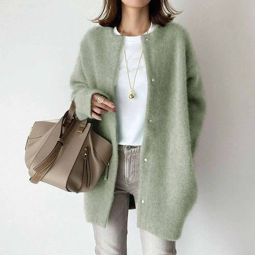 Women’s Cardigan – Wool – Oversized Fit – Button Front – Mid-Length – Long Sleeve