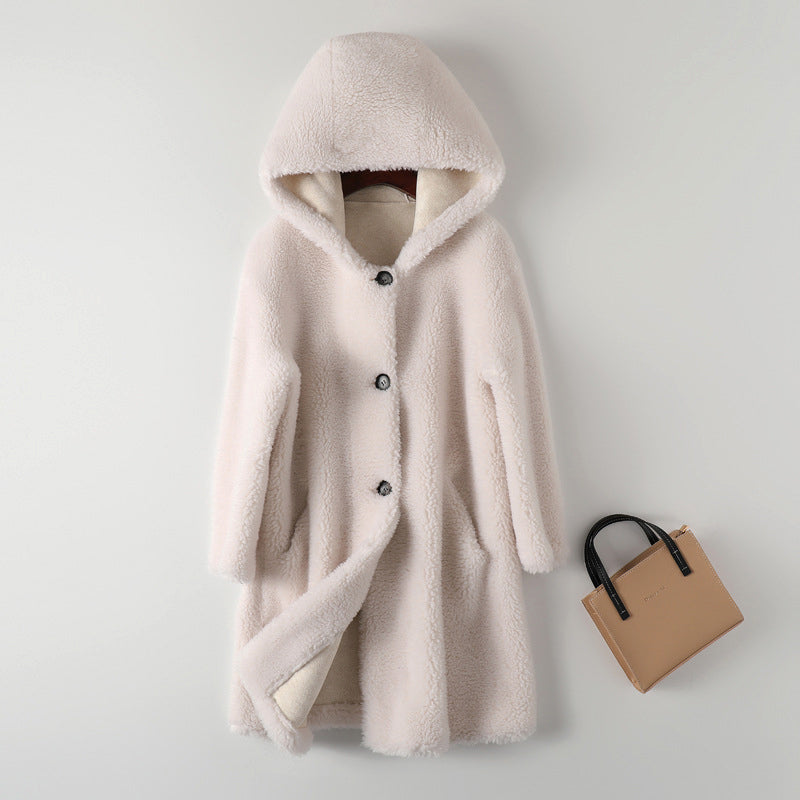 Women’s Teddy Coat – Oversized Fit – Hooded – Button Front – Mid-Length Plush Outerwear