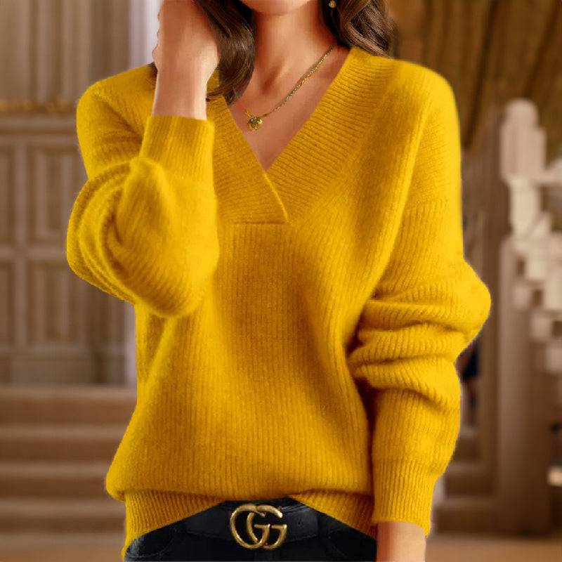 Elise Soft Knit V Neck Sweater For Women Cozy Everyday Luxury Flattering Easy To Pair