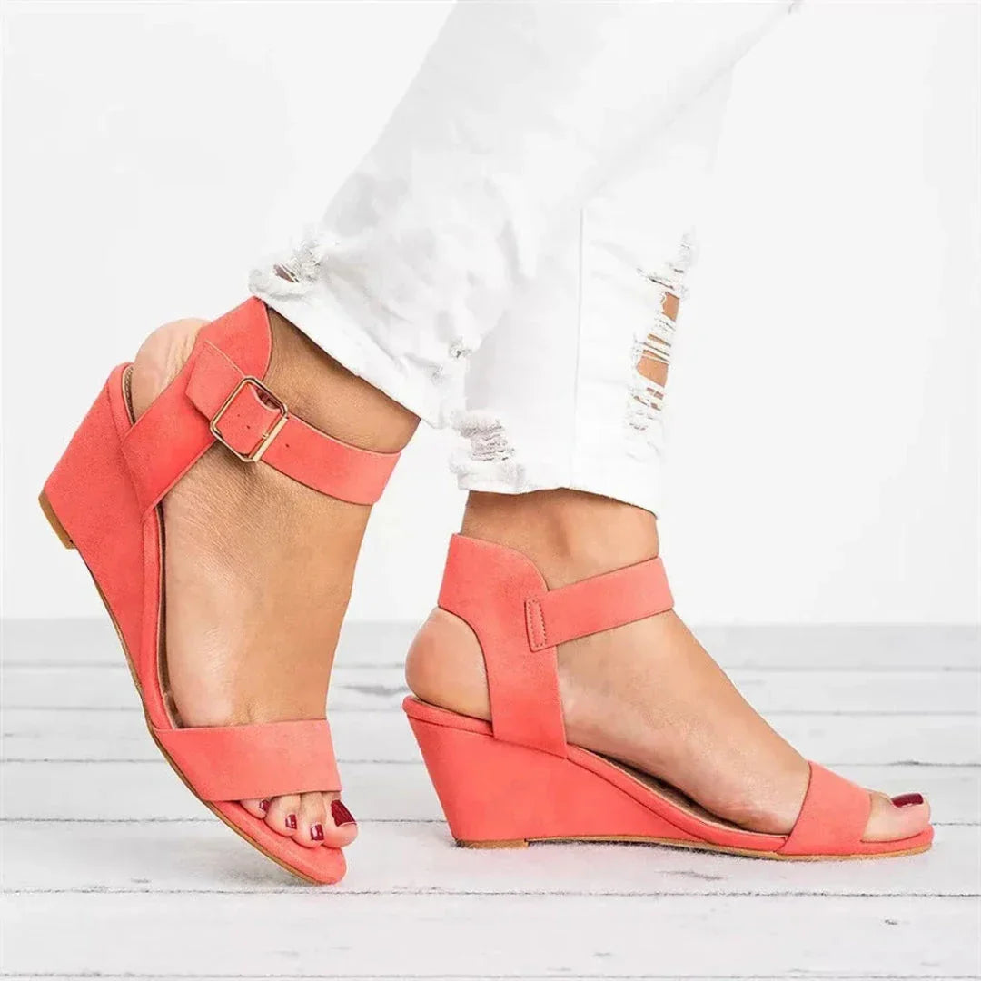 Soleil Open-Toe Buckle Strap Suede Wedge