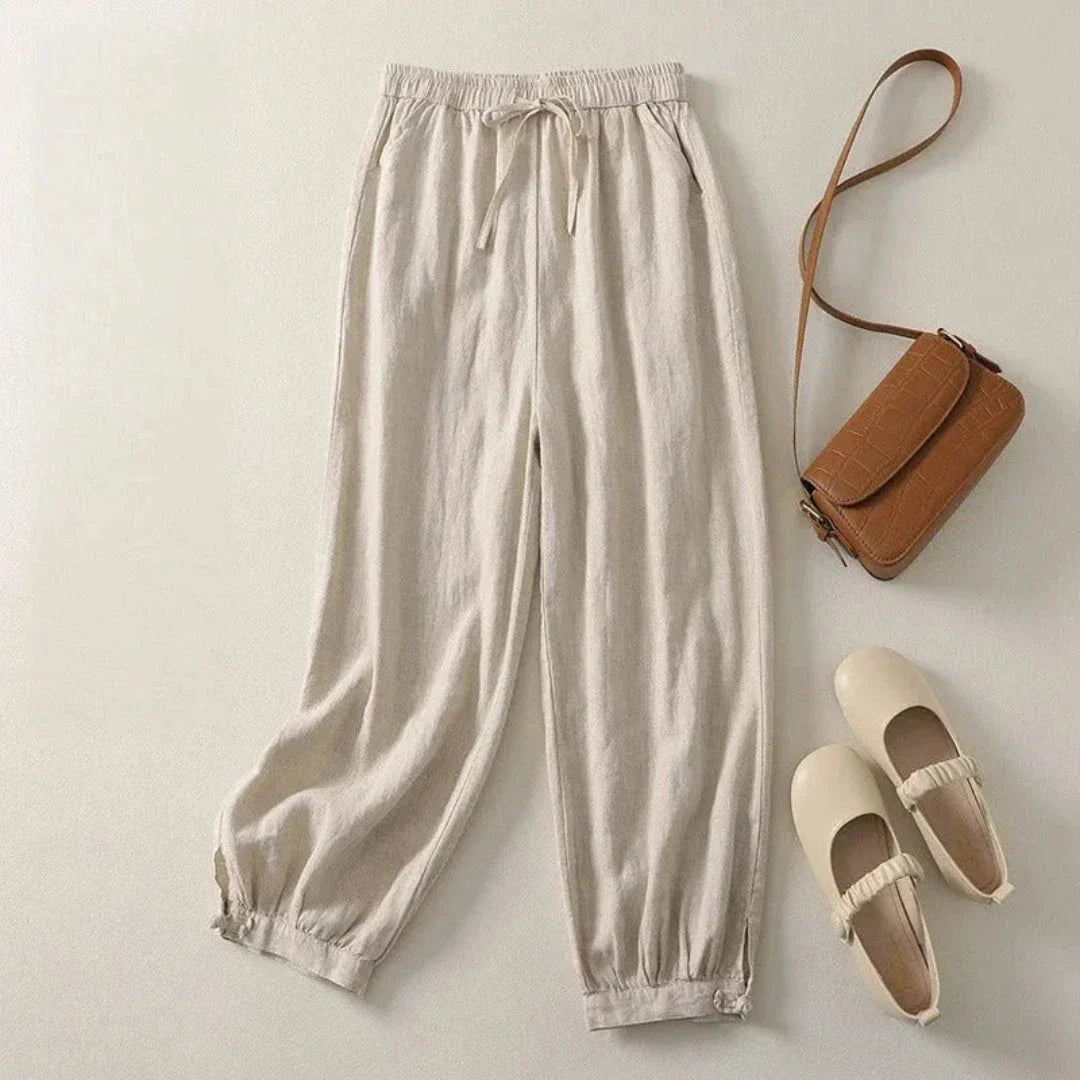 Sonia Elastic Waist Drawstring Linen Jogger Pants