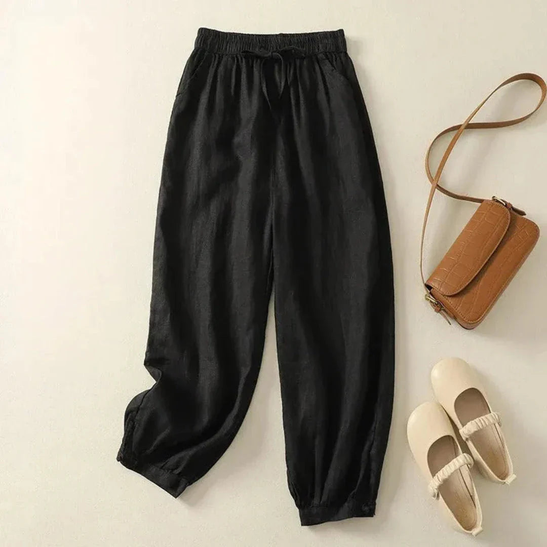 Sonia Elastic Waist Drawstring Linen Jogger Pants