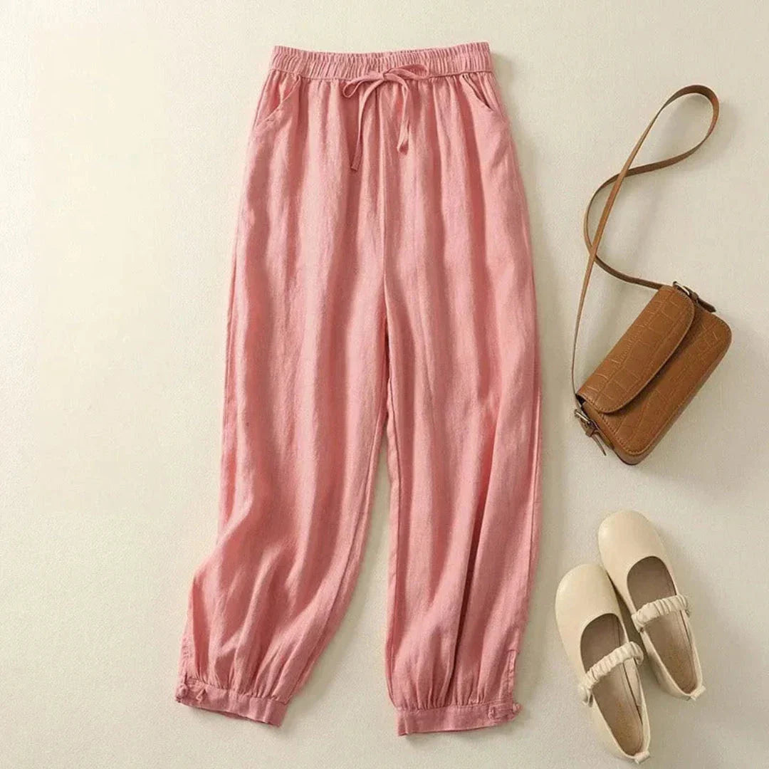 Sonia Elastic Waist Drawstring Linen Jogger Pants