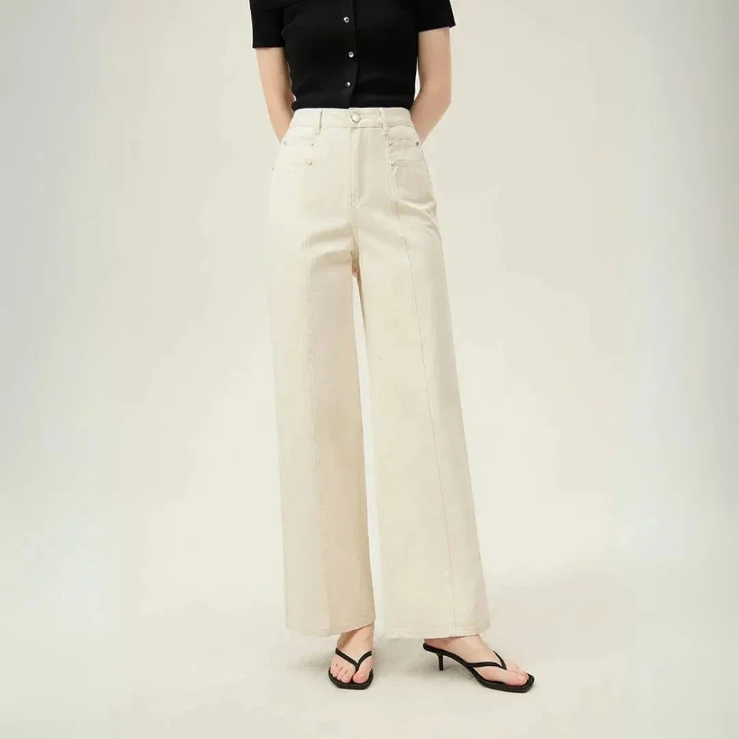 Sophia High Waist Wide-Leg Cream Denim Trousers