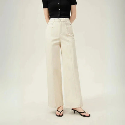 Sophia High Waist Wide-Leg Cream Denim Trousers