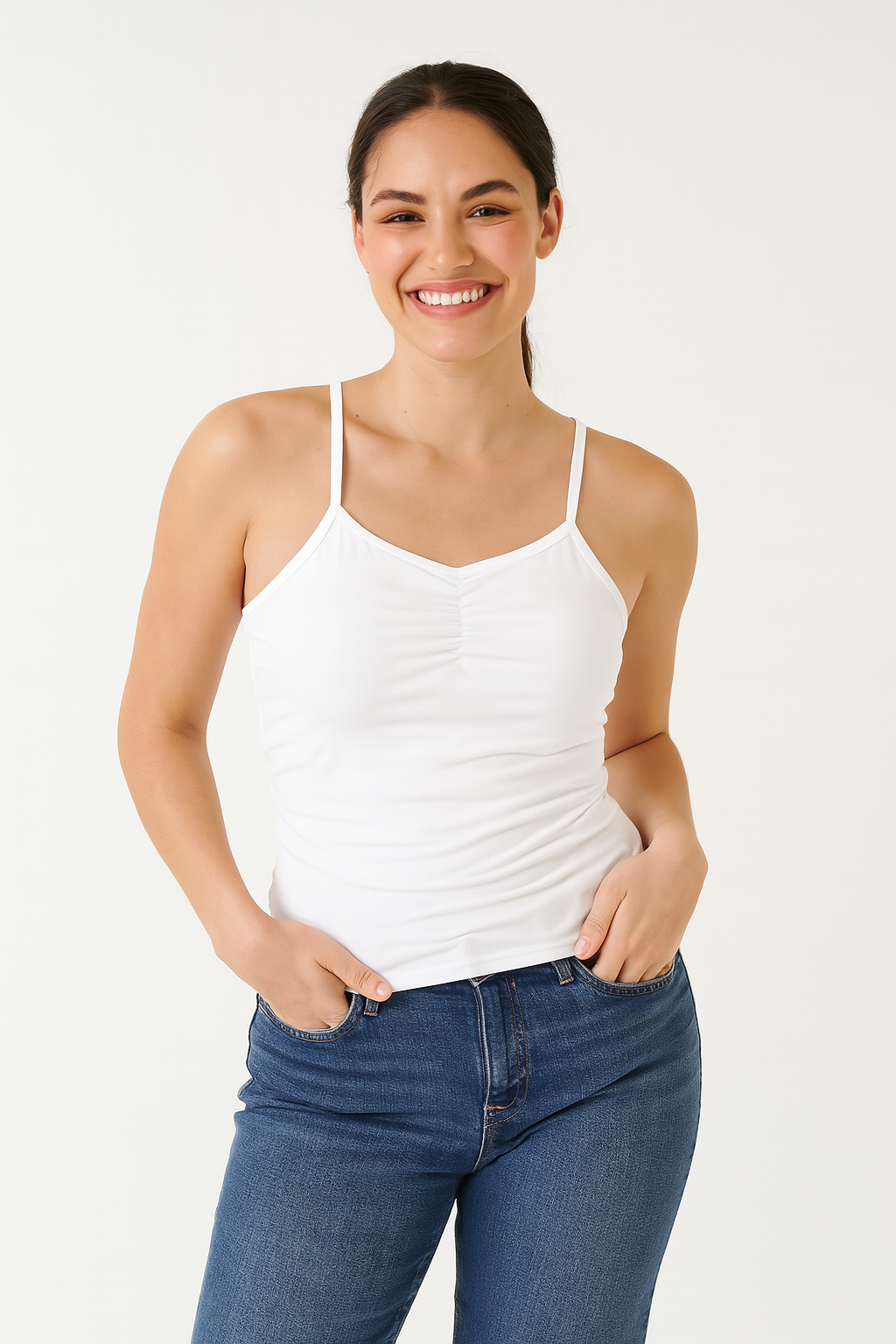 Spaghetti strap top made of stretch fabric