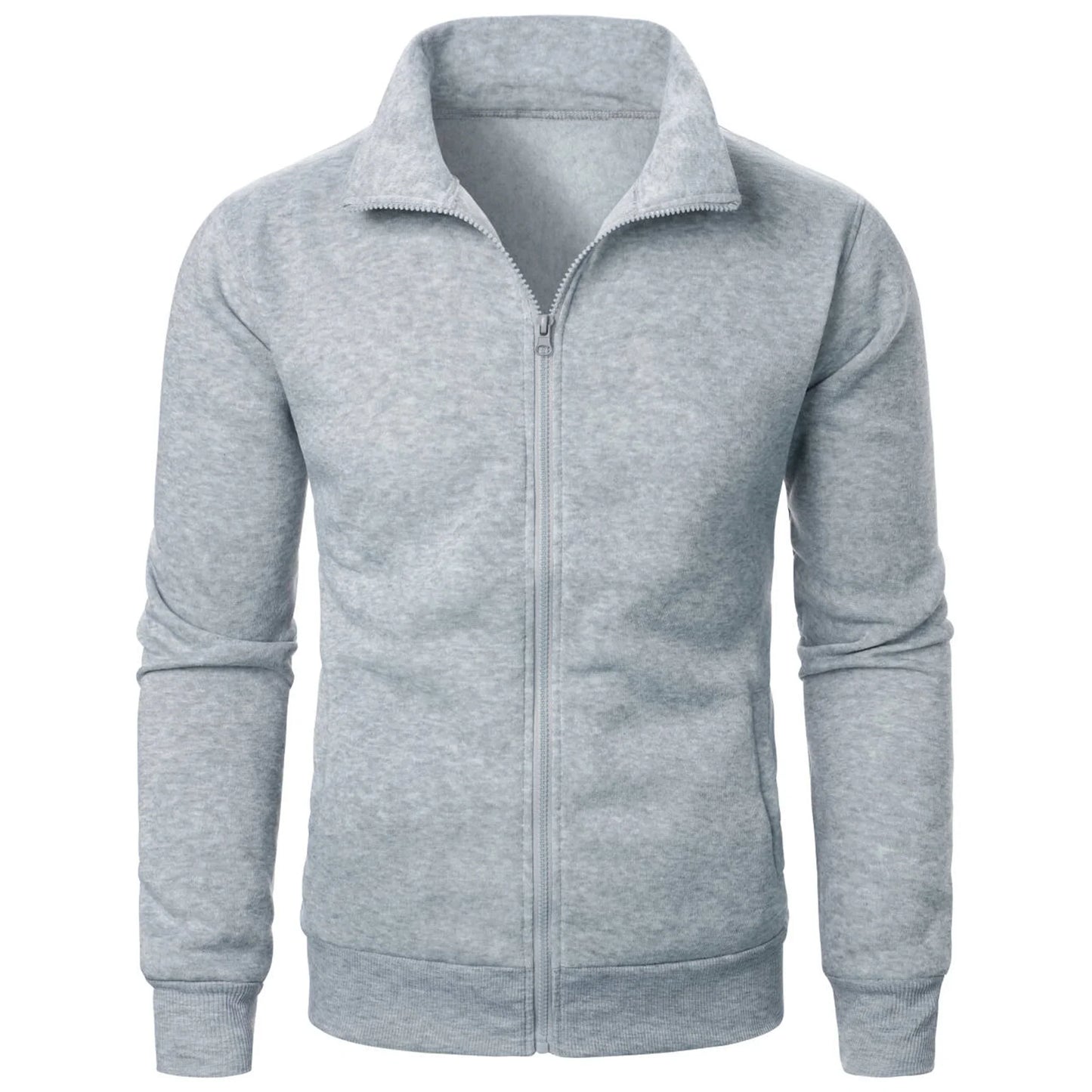 Sporty men's hoodie with stand-up collar and zipper