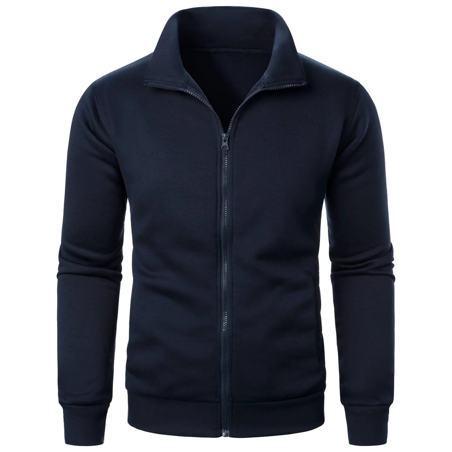 Sporty men's hoodie with stand-up collar and zipper