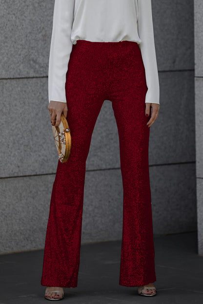 Pinu Glittery Bell Bottom Pants For Women Sparkling Sequin Flared Trousers Festive Glam