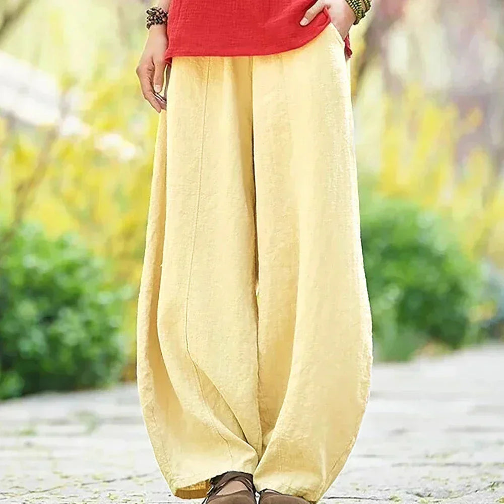 Women’s Wide Leg Pants – Relaxed Fit – Full Length – Elastic Waist – Casual Style