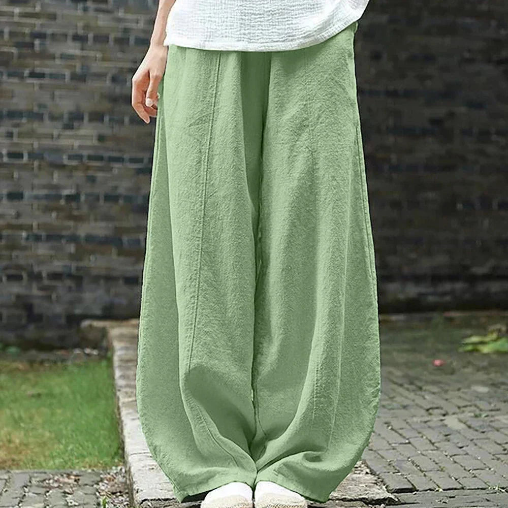 Women’s Wide Leg Pants – Relaxed Fit – Full Length – Elastic Waist – Casual Style