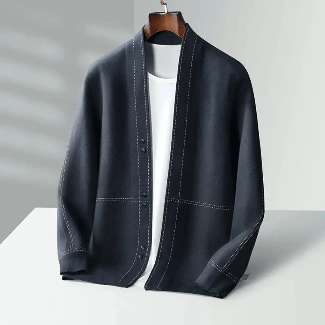 Stéphane Parker Virgin Wool Cardigan With Premium Twill Texture And Topstitching Details