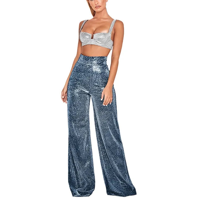Stylish women's high waist pants with sequins