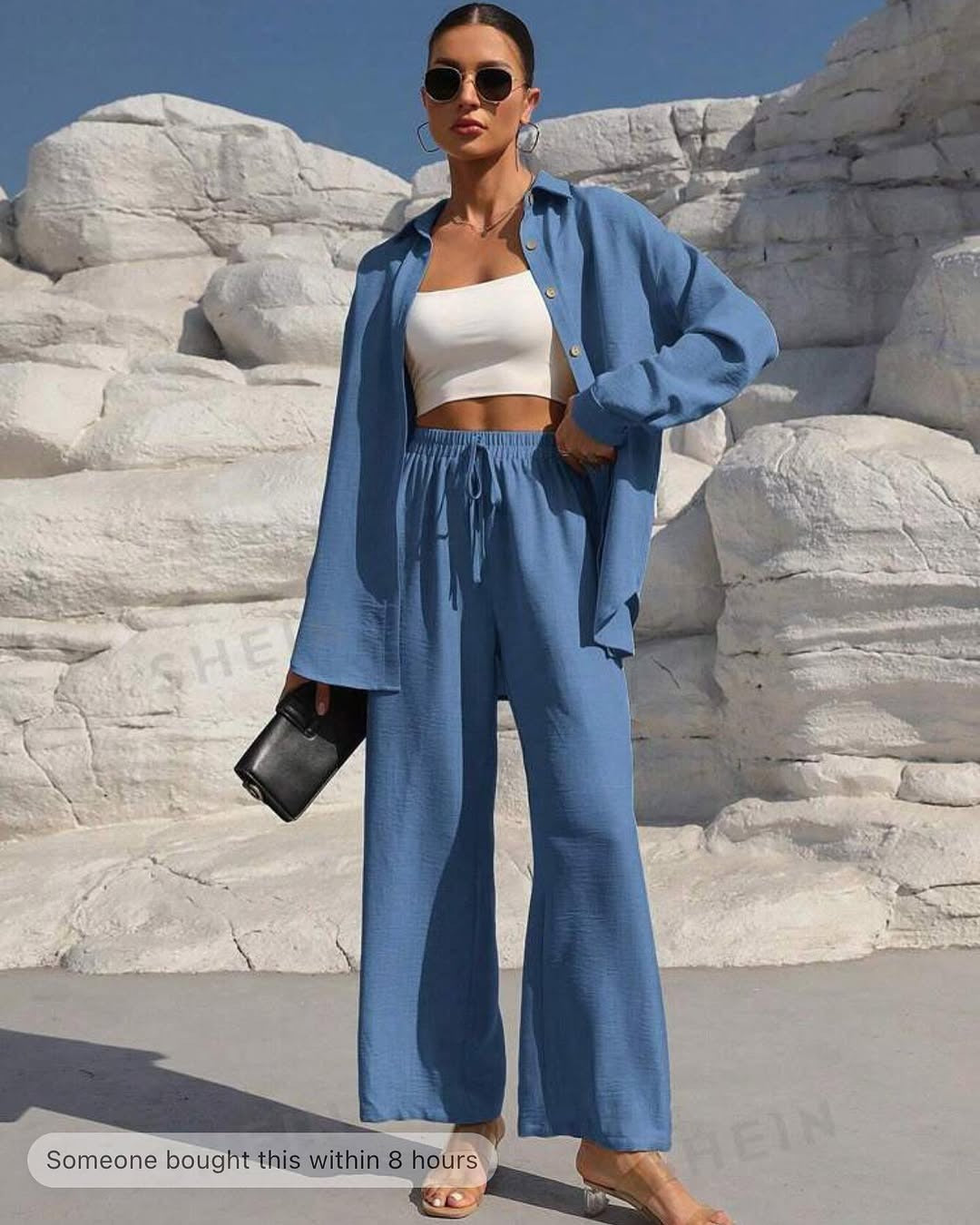 Stylish casual women's set with blouse and wide pants