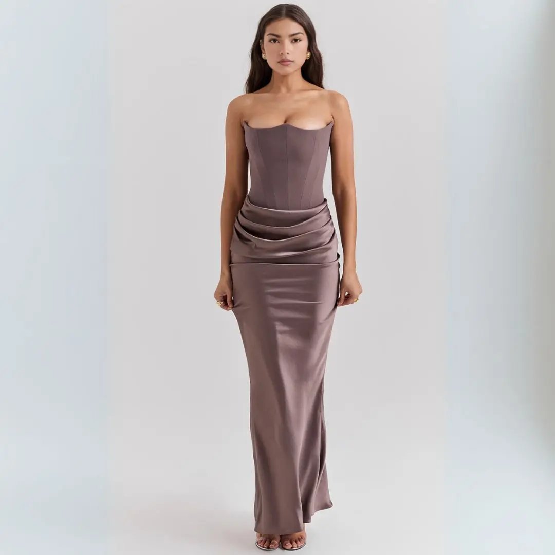 Strapless Corset Maxi Dress for Women – Elegant & Flowing