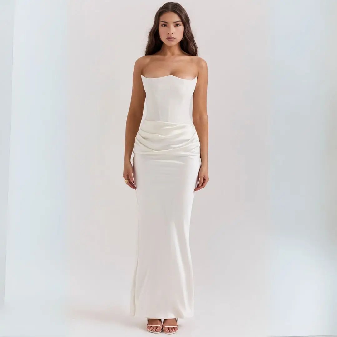 Strapless Corset Maxi Dress for Women – Elegant & Flowing