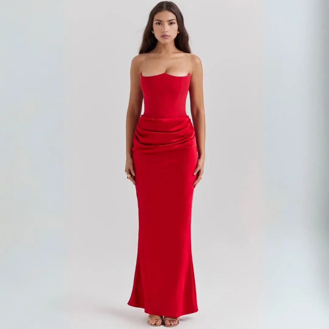 Strapless Corset Maxi Dress for Women – Elegant & Flowing